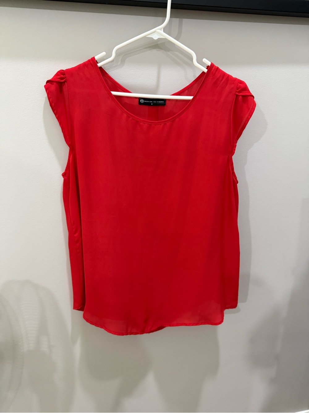 Fashion to Figure Red Cap-Sleeve Round-Neck Blouse